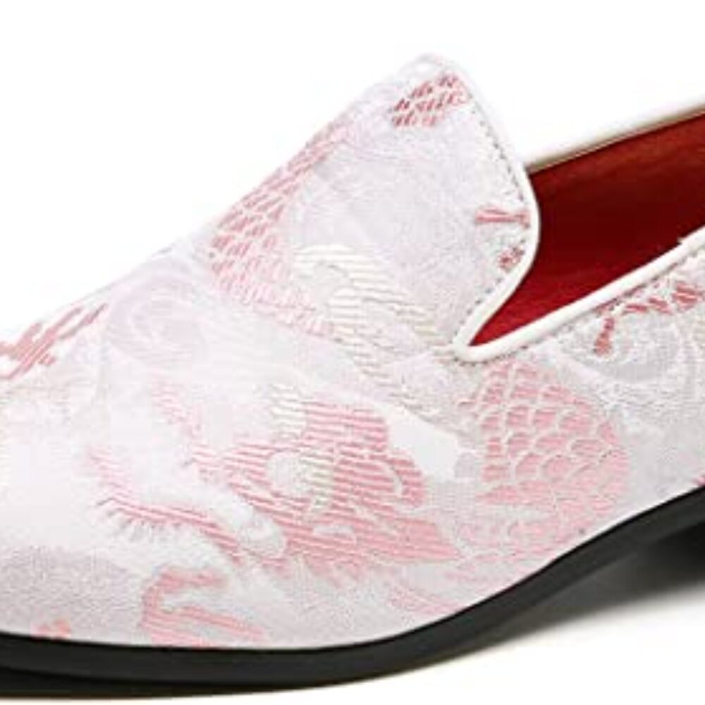 Santimon Men's US 7‎ - 12.5 Pink Casual Embroidery Smoking Loafers Dress Shoes - Picture 2 of 12